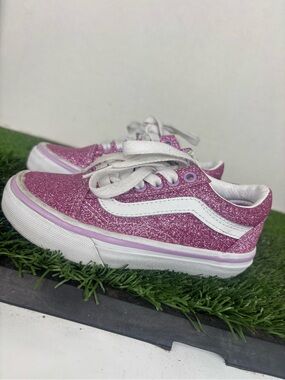 Vans Old Skool Girls 10.5 Kids Purple Glitter Low Sneaker Shoes